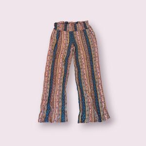 Three Dots Pants Women Large Multicolor Wide Leg  Floral Stripe Boho Gypsy